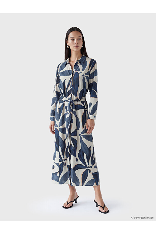 Nevavm Patterned Belted Shirt Dress with a Difference