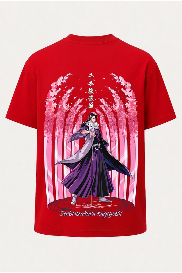 Oversize Bankai Senbonzakura Kageyoshi Bleach Kuchiki Byakuya Printed T-Shirt - Large Print - Wide K