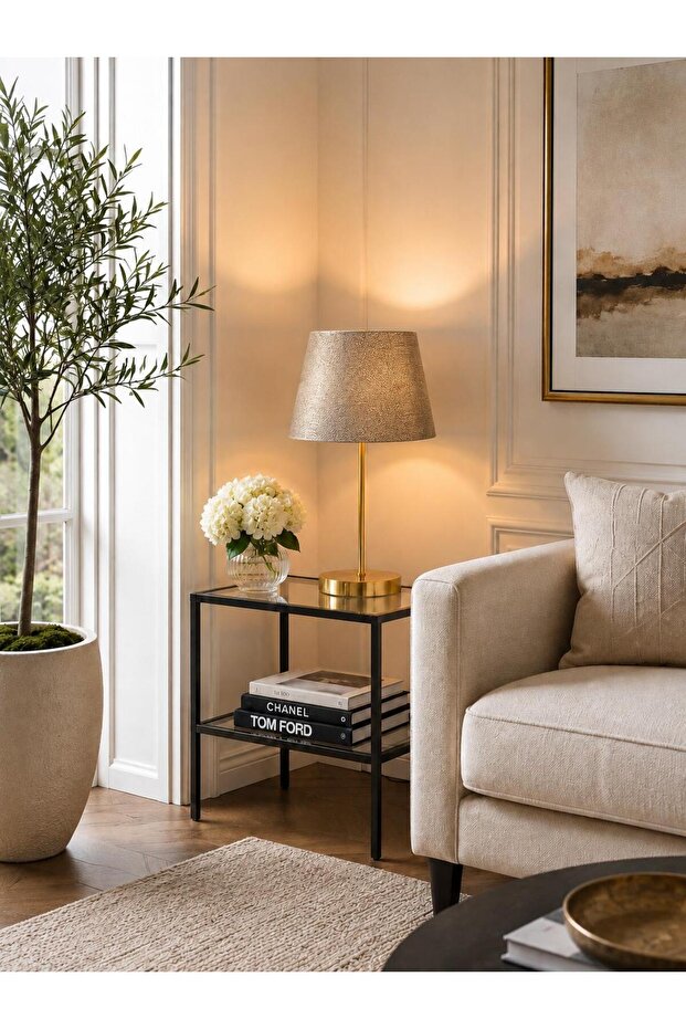 Modern Decorative Lampshade Table Lamp with Metal Legs and Fabric Headboard Night Light