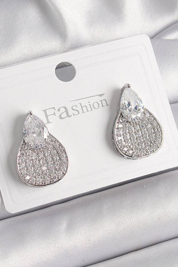 Brass Silver Color Zircon Stone Drop Model Women's Earrings
