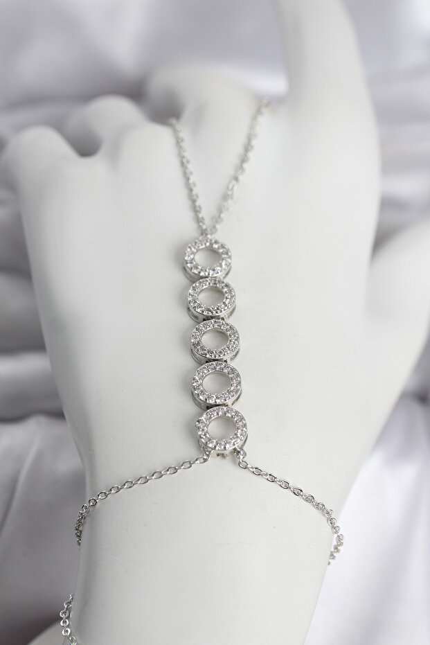 Brass Silver Color Zircon Stone Row Ring Model Women's Şahmeran