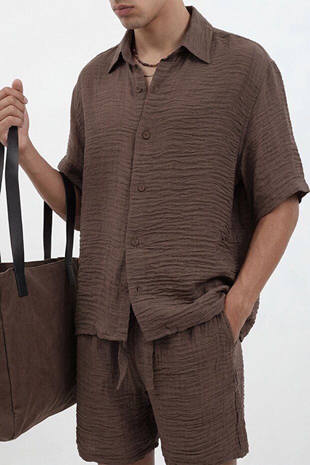 Brown Wrinkled Look Men's Shirt