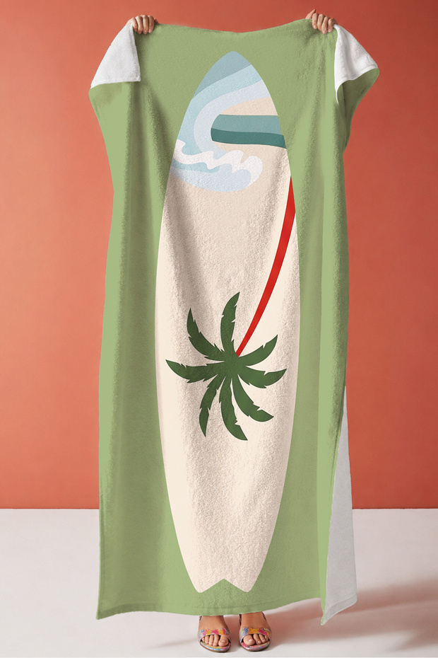 Surfboard Tropical Palm Beach Towel—Green Modern Marine Pool & Beach Quick-Dry Towel