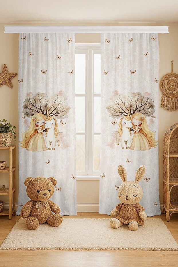 Princess Love Patterned Children's Baby Room Background Curtain (Single Wing Pricing)