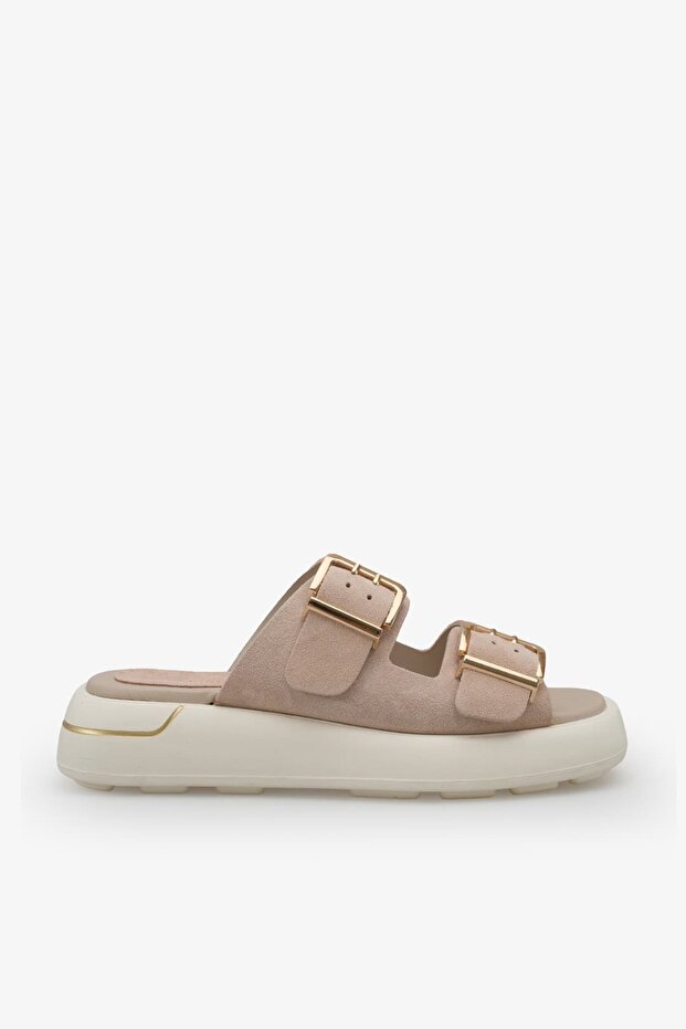 Vesso Beige Suede Leather Women's Slippers