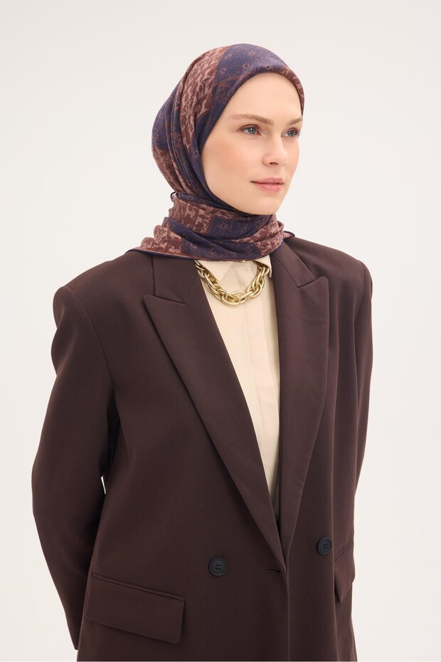 وشاح تينسل مونار بنمط عثماني أزرق داكن 90×90