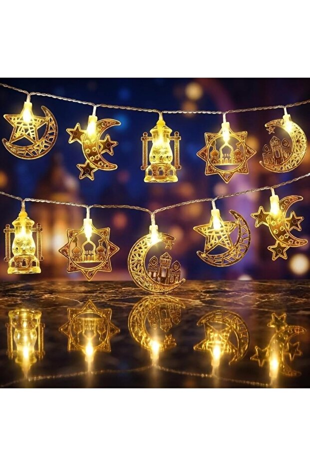 2026 Ramadan Decorations Lights, 20 LEDs Moon and Star, Battery Operated, 10FT, Warm White