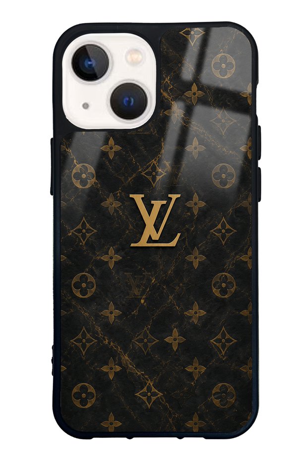 iPhone 13 Mini Black Marble Gold Lv Design Glossy Phone Case