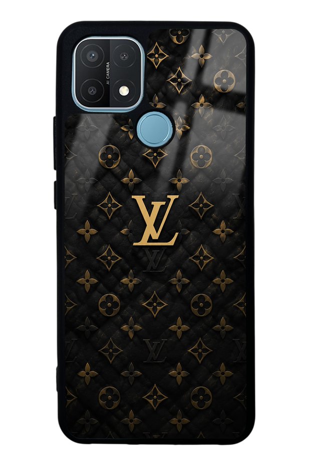 Oppo A15 Black Gold Lv Design Glossy Phone Case