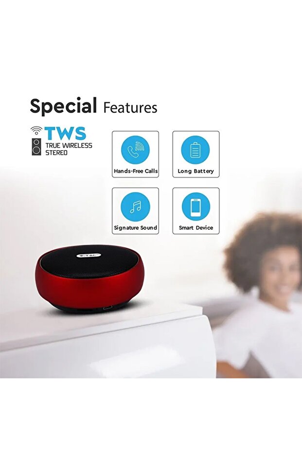Portable Bluetooth Speaker 4W, Red - 5