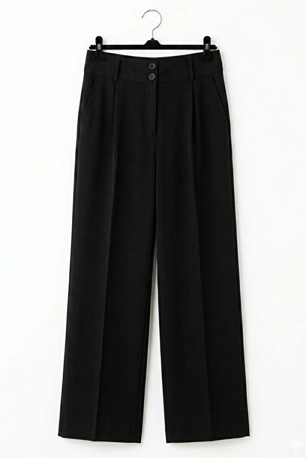 Women's Wide Leg Double Buttoned Trousers Black