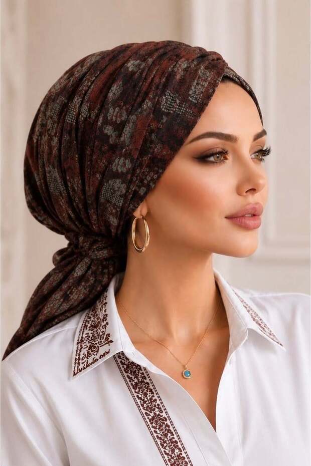 Coffee Green Patterned Buckle Hat