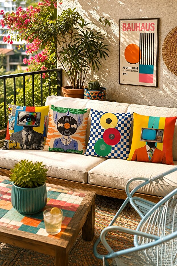 Retro Media Tools Patterned 4-Piece Throw Pillow Cover Set