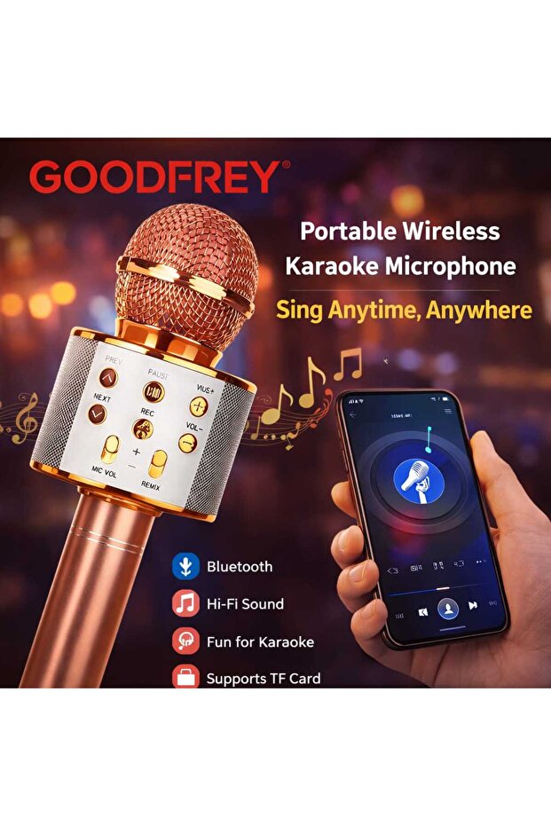 GCCDFREY Wireless Karaoke Microphone Bluetooth Speaker 5W