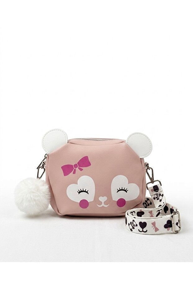 Girl's Shoulder/Crossbody Bag with Figure, Pom-Pom and Patterned Straps