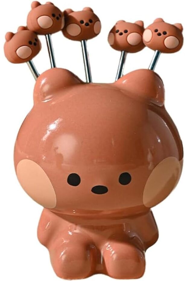 Fruit Forks, Dessert Forks, Stainless Steel Fruit Fork Storage Jar Set, Creative Cute Animal Fruit Sticks