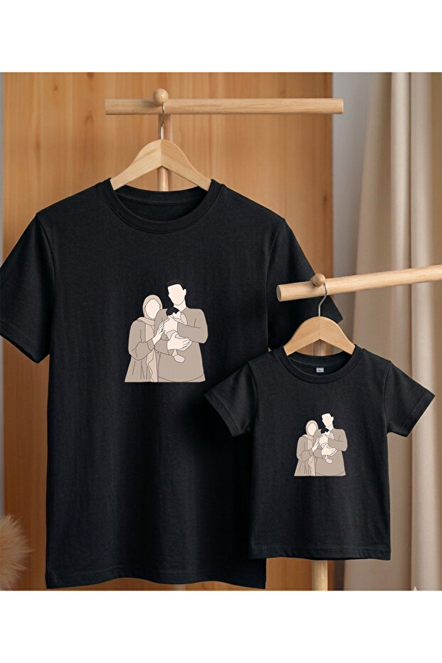 Parent-Child Combination T-Shirt Oversize 100% Cotton Single T-Shirt (for Combination, 2 or 3 Pieces Must Be Ordered)