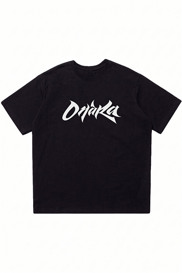 Onaka Printed Black Oversize Crew Neck T-Shirt