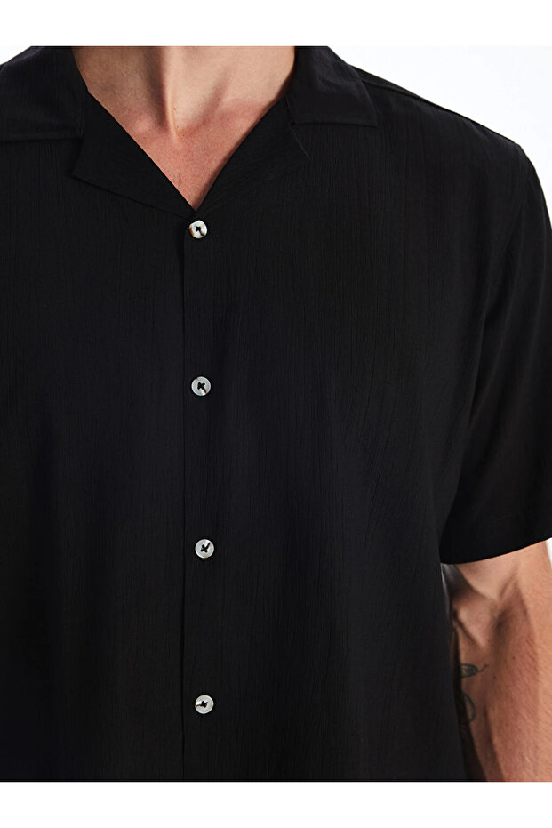 Black Regular Fit Resort Collar Men's Shirt