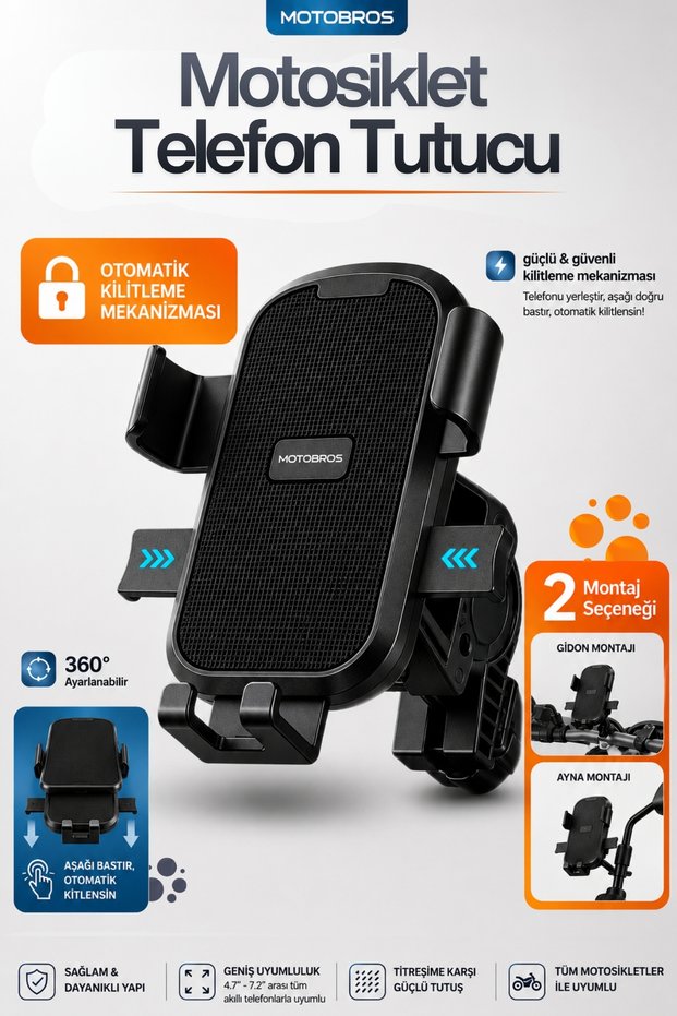 Motorcycle Phone Holder Motor Phone Holder Er-2 Plug-And-Play Mirror and Handlebar Mount Bicycle/Scooter Compatible