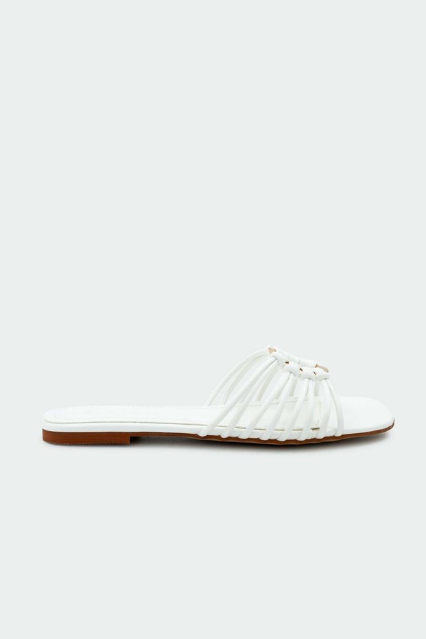 Lola Gold Accessory Flat Women's White Slippers