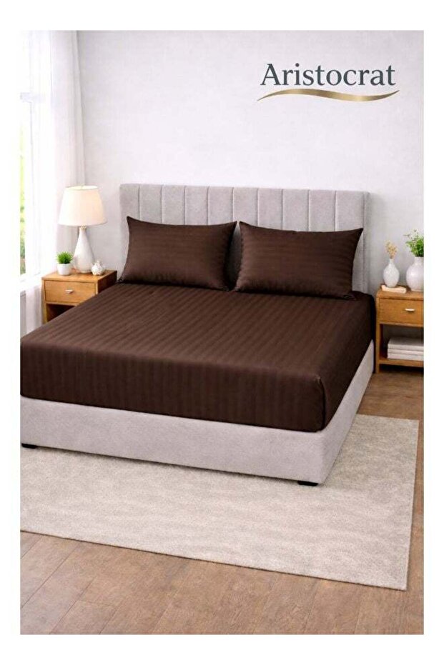 3-Piece Striped Microfiber Fitted Sheet Set King 180x200cm, Chocolate Brown