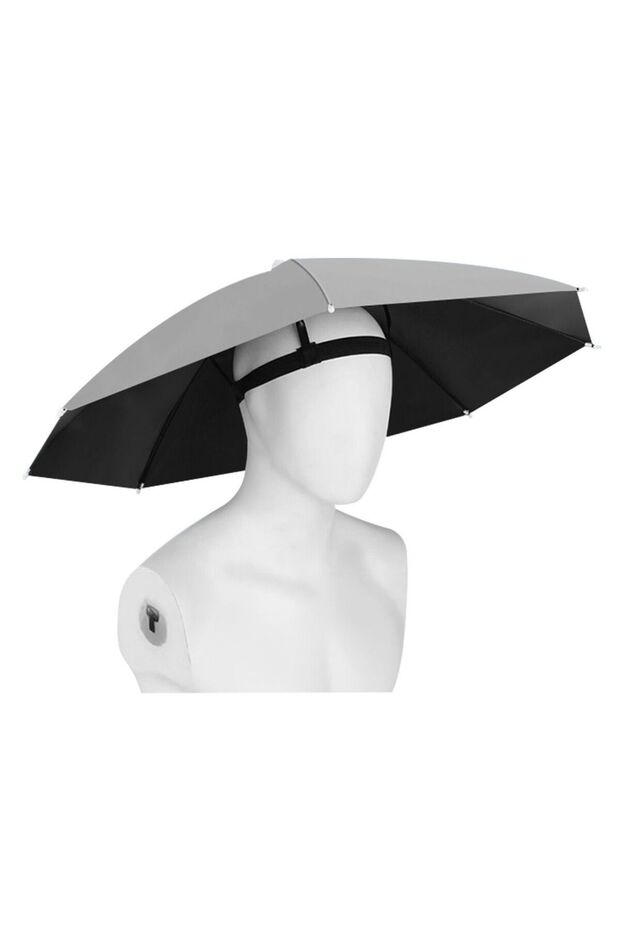 Gray Foldable Head Umbrella Hat Windproof Fishing Head Wearing Sunshade Rain Gear Outdoor Portable U