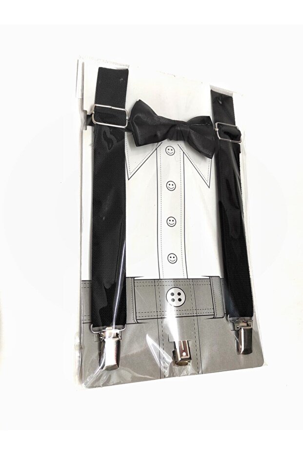 Boy's Black Bow Tie Strap Set