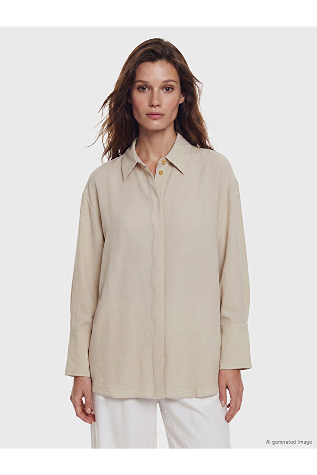 Lcw Modest Beige Poplin Women's Shirt Tunic