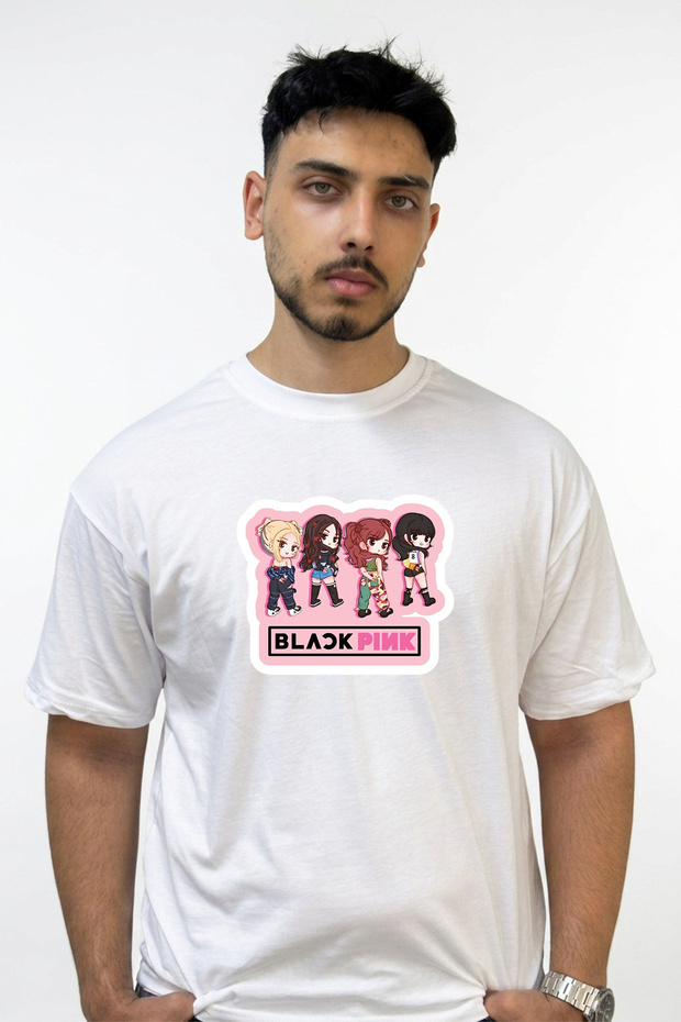 تي شيرت أبيض كبير الحجم مطبوع بتصميم Blackpink_1