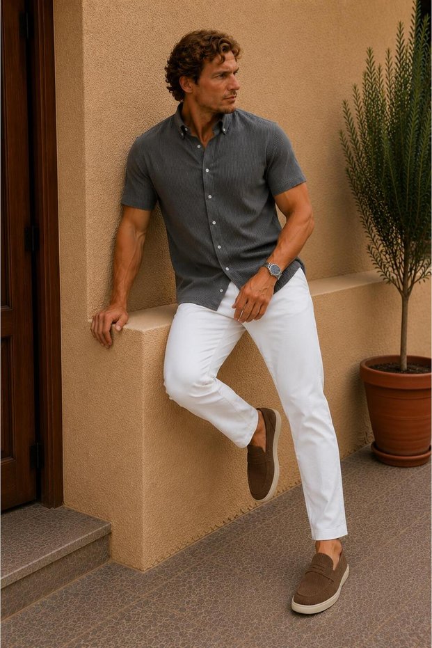 Ribbed 100% Cotton Short Sleeve T-Shirt