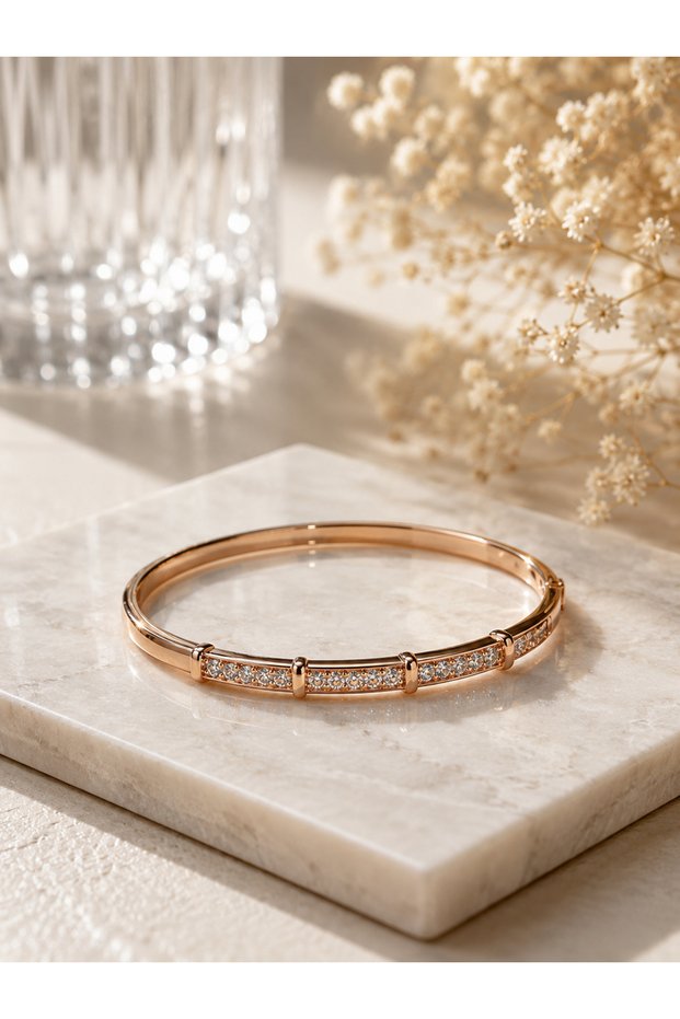 Roselle Rose Gold Stone Cuff Bracelet – Elegant Minimalist Women's Bracelet