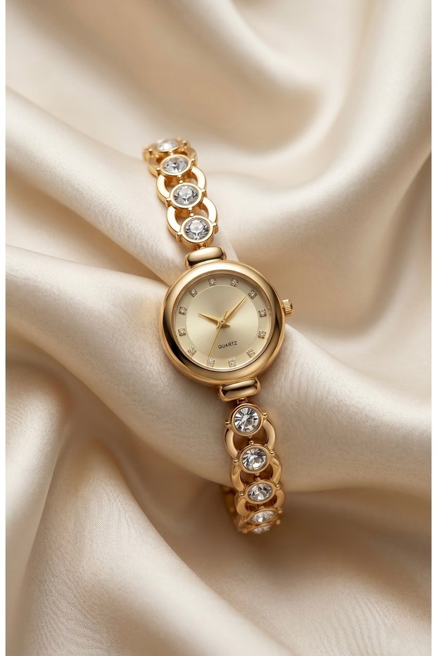 Nadia Women's Steel Watch Gold Color Stone Bracelet Model Vintage Old Money Luxury Elegant Stylish Round Case Women's Wristwatch 2026