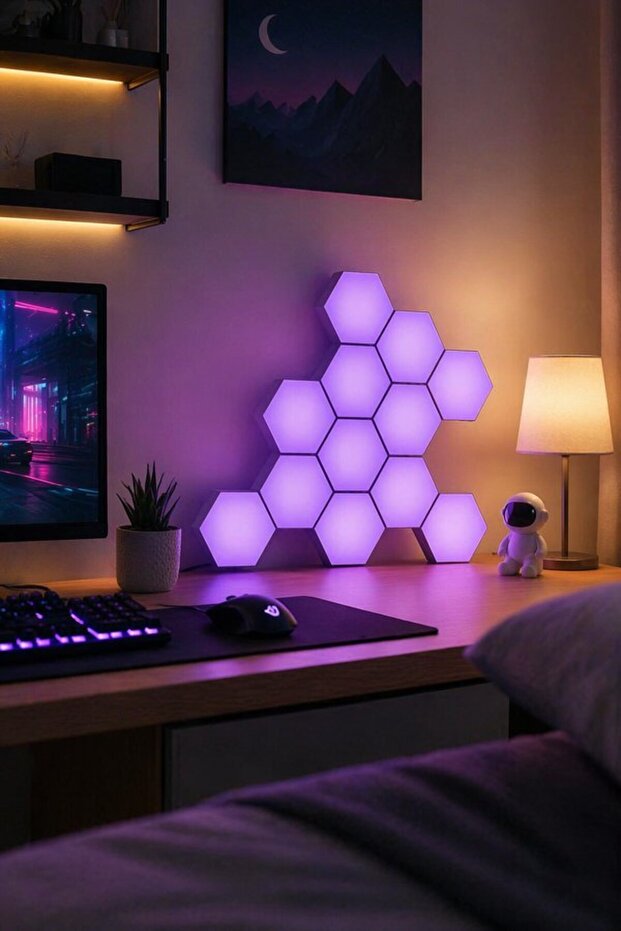 6 قطع من لوحات LED الذكية RGB للحائط مع مزامنة الموسيقى والتحكم عبر التطبيق، أضواء سداسية الشكل لغرفة الألعاب قابلة للتخصيص