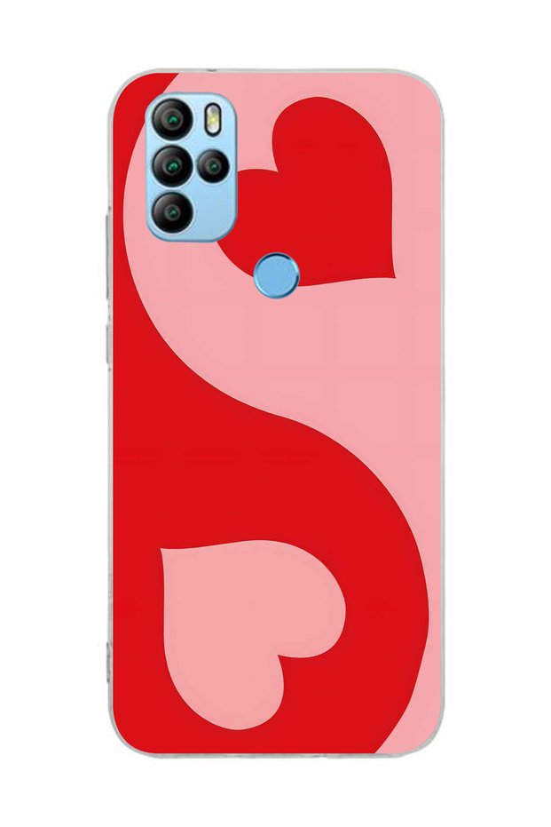 General Mobile Gm 21 Pro Compatible Red Ying Yang Patterned Transparent Phone Case
