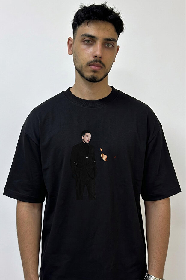 Rm Bts Design Printed Oversize Black T-Shirt