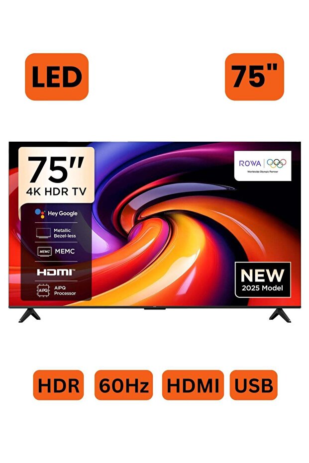 75-Inch R55 4K UHD Smart LED TV (2025 Model) Google TV With 2GB+16GB Memory, AiPQ Processor