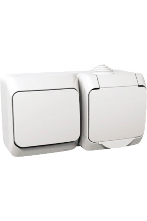 Simple switch & Schneider socket IP44 white, horizontal surface mounting