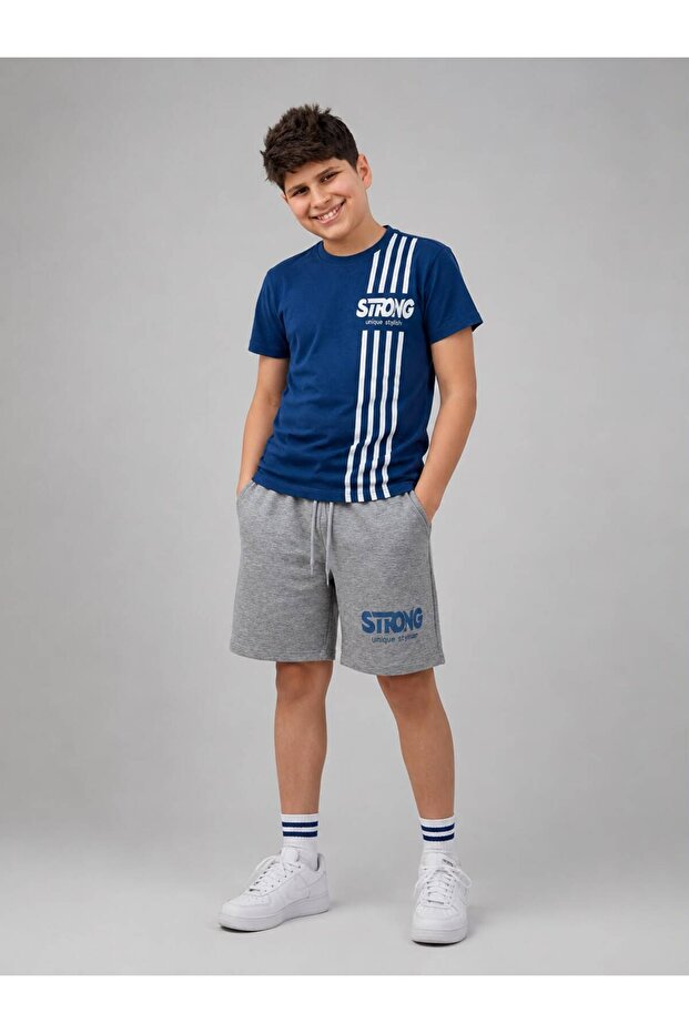 Boy's Printed T-Shirt Shorts Modern Line Patterned Set (Casual Summer Sportswear)