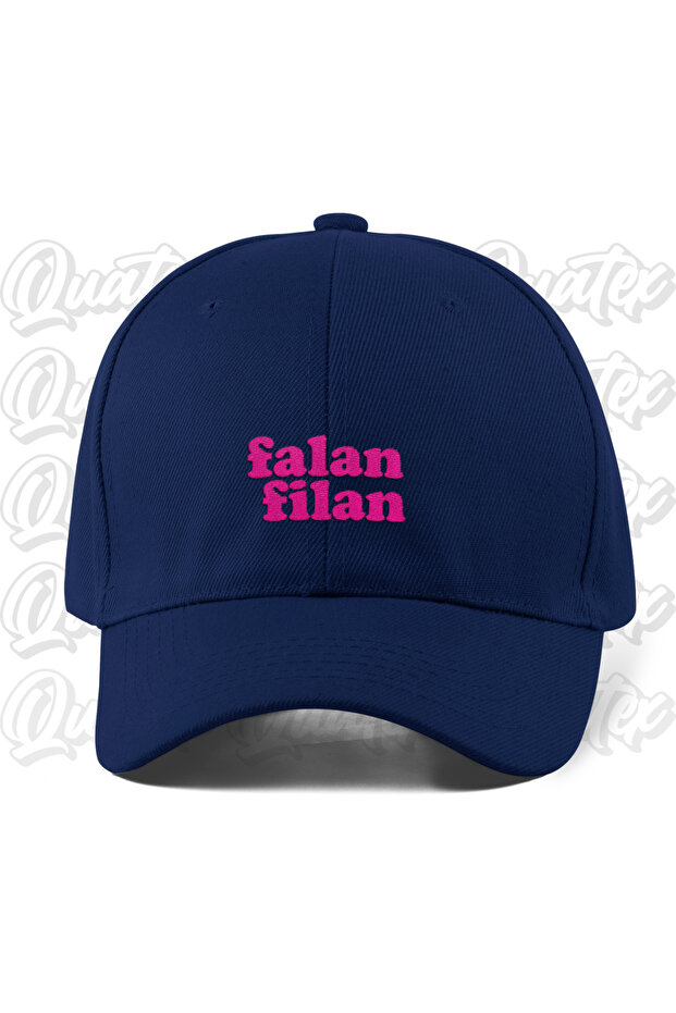 Falan Filan Embroidered Hat - Navy Blue Color 100% Cotton Gabardine Unisex Model Hat