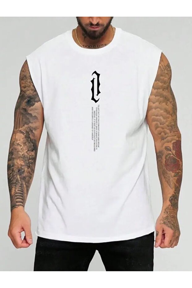Strong Motto Symbol Printed 100% Cotton Oversized Sleeveless Men's T-Shirt