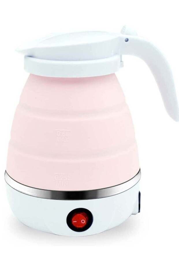600ml Portable Folding Electric Kettle, Food Grade Silicone, Separable Power Cord (Pink)