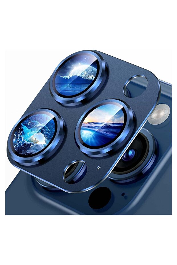 Compatible with iPhone 15 Pro/iPhone 15 Pro Max Camera Lens Protector - Blue Titanium