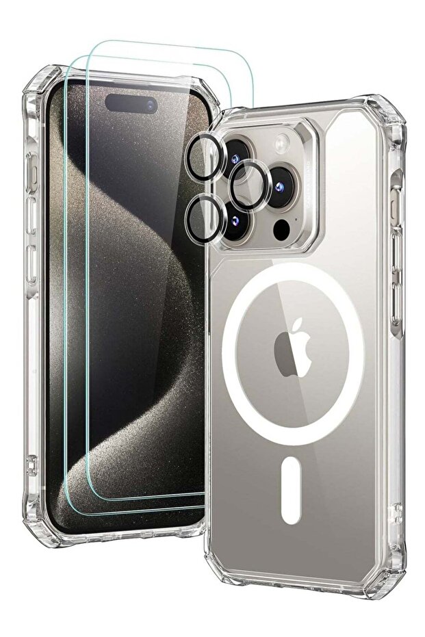 for iPhone 15 Pro Max Case, MagSafe, 2 Screen & 1 Camera Lens Protectors, Air Guard, Clear