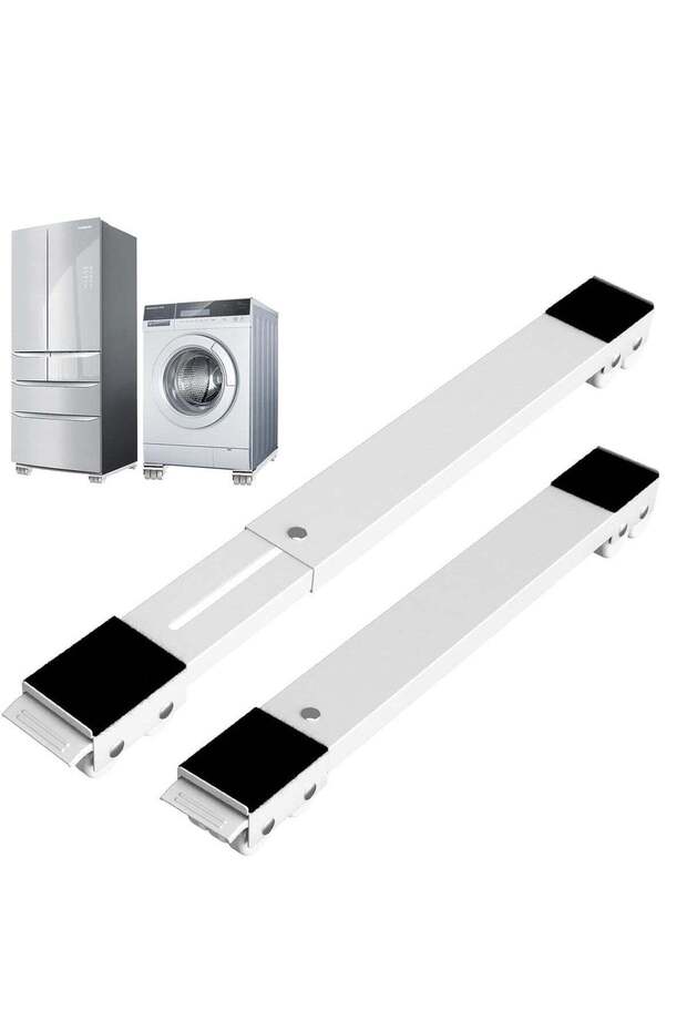 Movable Adjustable Washing Machine Base with Brake – Heavy-Duty Base for Washer, Dryer, Refrigerator, Supports Up to 300kg, White