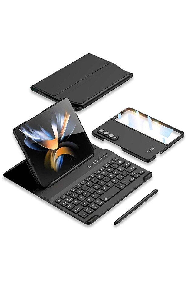 Samsung Galaxy Z Fold 4 Case, Screen Protector Keyboard Leather Case Stylus+Pen Slot