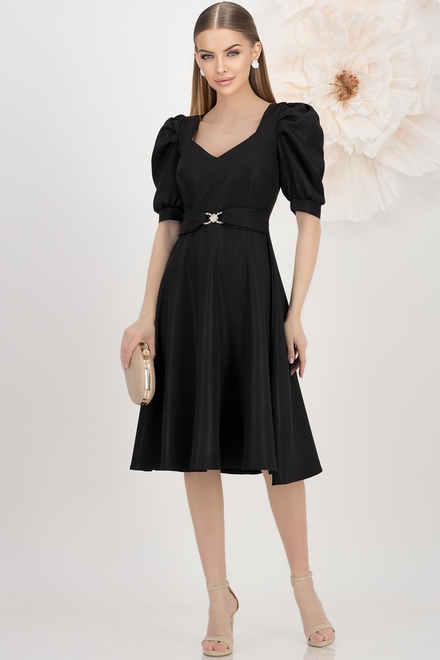 Rochie neagra din stofa elastica midi clos - - 4