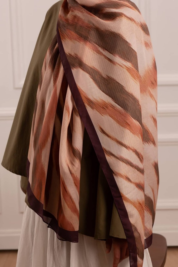 Stripe Patterned Soft Shawl Cinnamon - 5