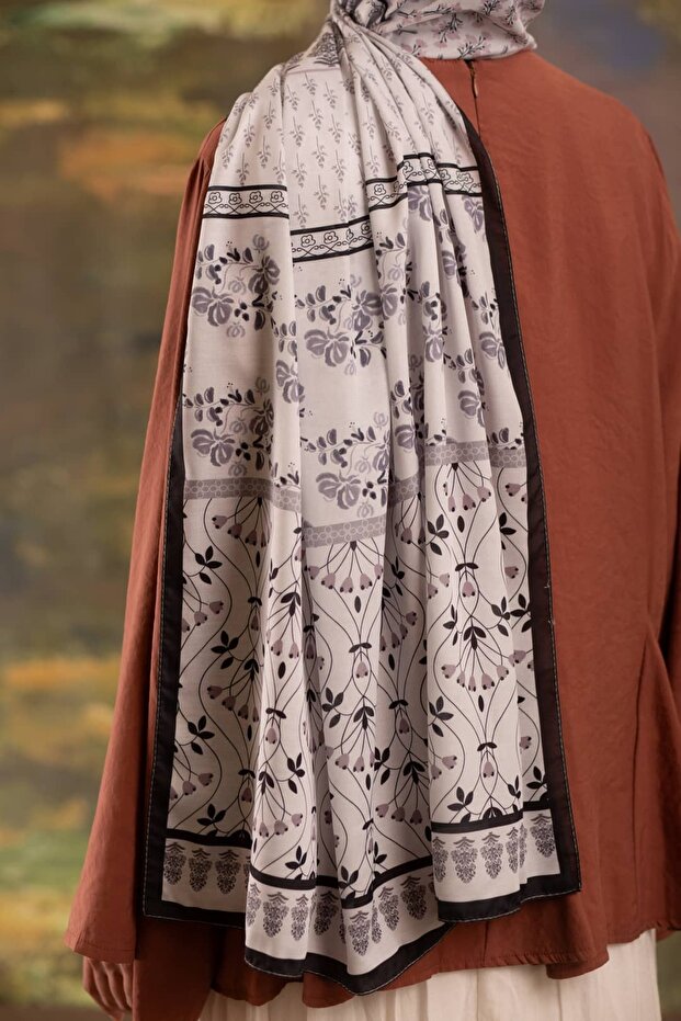 Floral Harmony Patterned Soft Shawl Black - 7
