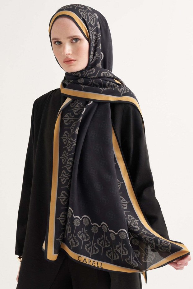 Lua Floral Floş Shawl Black